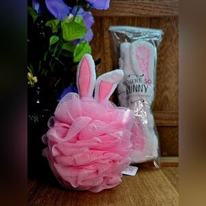 Bath & Body Works Easter Bunny Ears Headband and Shower Loofah Pouf